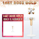 rbizqc bio flex labret w push in 14k rose gold top w square cz