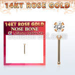 rbzm12 14kt rose gold nose bone w tiny 1.25mm clear cz stone