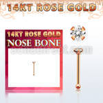 rbzsc1 14kt rose gold nose bone w a 1.5mm round prong set cz