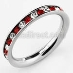 riz35 steel eternity band ring w red white crystal accents