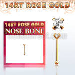 rnbqc1 14kt rose gold nose bone w a 2mm square prong set cz