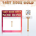 rnbzc1 14kt rose gold nose bone w a 2mm round prong set cz