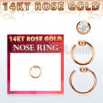 rnrz2 solid 14kt rose gold nose ring 2mm top w clear cz stone