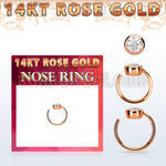 rnrz3 solid 14kt rose gold nose ring 3mm top w clear cz stone