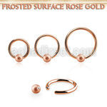 rose gold  steel ball closure ring w 4mm frosted ball