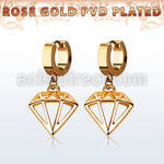 rose gold stainless steel huggie w a diamond dangling