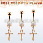 rose gold steel belly banana  opal & ankh cross 