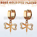 rose gold steel earring w dangling small dragonfly