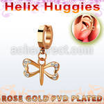 rose gold steel helix huggie dangling crystal dragonfly