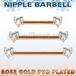 rose gold steel nipple barbell prong set heart shaped czs