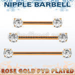 rose gold steel nipple barbell w prong set round czs