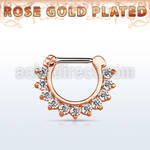 rsepc16 rose gold silver septum clicker 14g w prong set cz