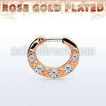 rsepg16 rose gold plated silver septum clicker 16g w 5 cz stones