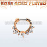 rseph14 rose gold silver septum clicker w 3 big + 4 smalls czs
