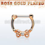 rsepk14 rose gold plated silver septum clicker 14g w bow cz
