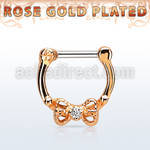 rsepk16 rose gold plated silver septum clicker 16g w bow cz