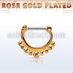 rsepn16 rose gold plated silver septum clicker, 16g w big balls