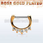 rsepq14 rose gold plated silver septum clicker 14g w 5 czs stone