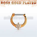 rsepr14 rose gold plated silver septum clicker, 14g w flower czs