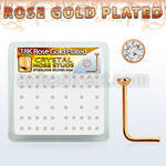 rss14xc rose gold plated silver nose studs w 2mm clear crystal