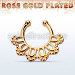 rssepd3 rose gold silver fake septum clicker in a indian leaf