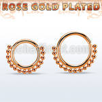 rsspv18 rose gold plated silver seamless septum ring,18g w beads