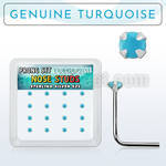 s16pge7 box w 16 silver nose studs w 2mm round turquoise stone