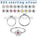 s ilver seamless nose hoop w crystals flowers in 2 colors