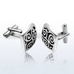 scl19 pair of high polished steel cufflinks w spiral on black