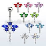 se008 steel belly banana w butterfly design w crystals wings
