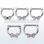 sepk16 high hanging septum clicker w bow cz stone in center