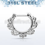 seps16 high polished 316l steel septum clicker w indian design