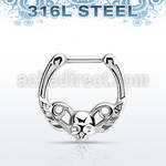 sepy16 high polished 316l steel septum clicker w a skull design