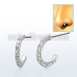 silver bend it nose stud w clear crystal curved top
