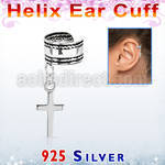 silver helix ear cuff w a rope edge w a cross dangling 