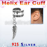 silver helix ear cuff w rope edge w bird wing dangling