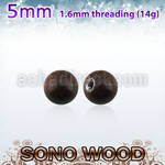 snball5 5mm sono wood ball with a 316l steel 1.6mm threading