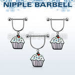 snpod10 316l steel nipple stirrup w painted cupcake design