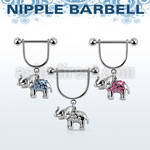 snpod13 316l steel nipple stirrup w elephant w crystals