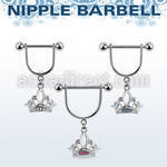 snpod14 316l steel nipple stirrup w crystal studded crown