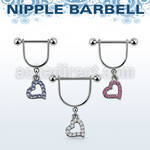 snpod16 316l steel nipple stirrup w crystal studded heart