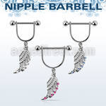 snpod17 316l steel nipple stirrup w bird wing design w crystals