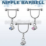 snpoz5 steel nipple stirrup w dangling swan with cz stone 