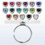 snr3 316l steel clip on nose ring w heart shaped crystal top