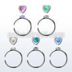 snr3op 316l steel nose ring w heart top synthetic opal