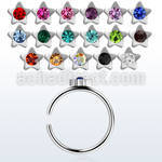 snr4 316l steel clip on nose ring w star shaped crystal top