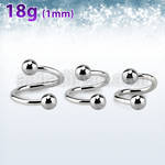 sp18b3 316l steel spiral 18g 1mm w two 3mm balls