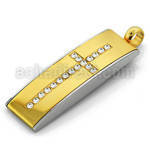 spd190 steel pendant with clear crystal studded cross on gold