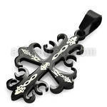 spdk11 floral cross black steel pendant with ornamental inlays