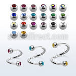 spe2c4 316l steel eyebrow spiral w two 4mm bezel set jewel ball